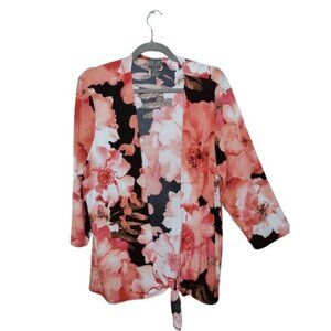 Additions By Chico's Peach Black Floral Stretch Cardigan Top W Waist Tie 3/XL-16